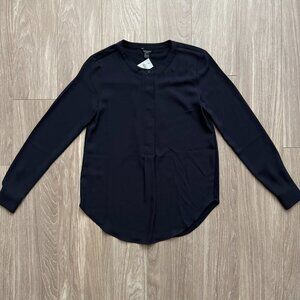 NWT Ann Taylor Mixed Media Blouse Navy Blue, Size XXSP
